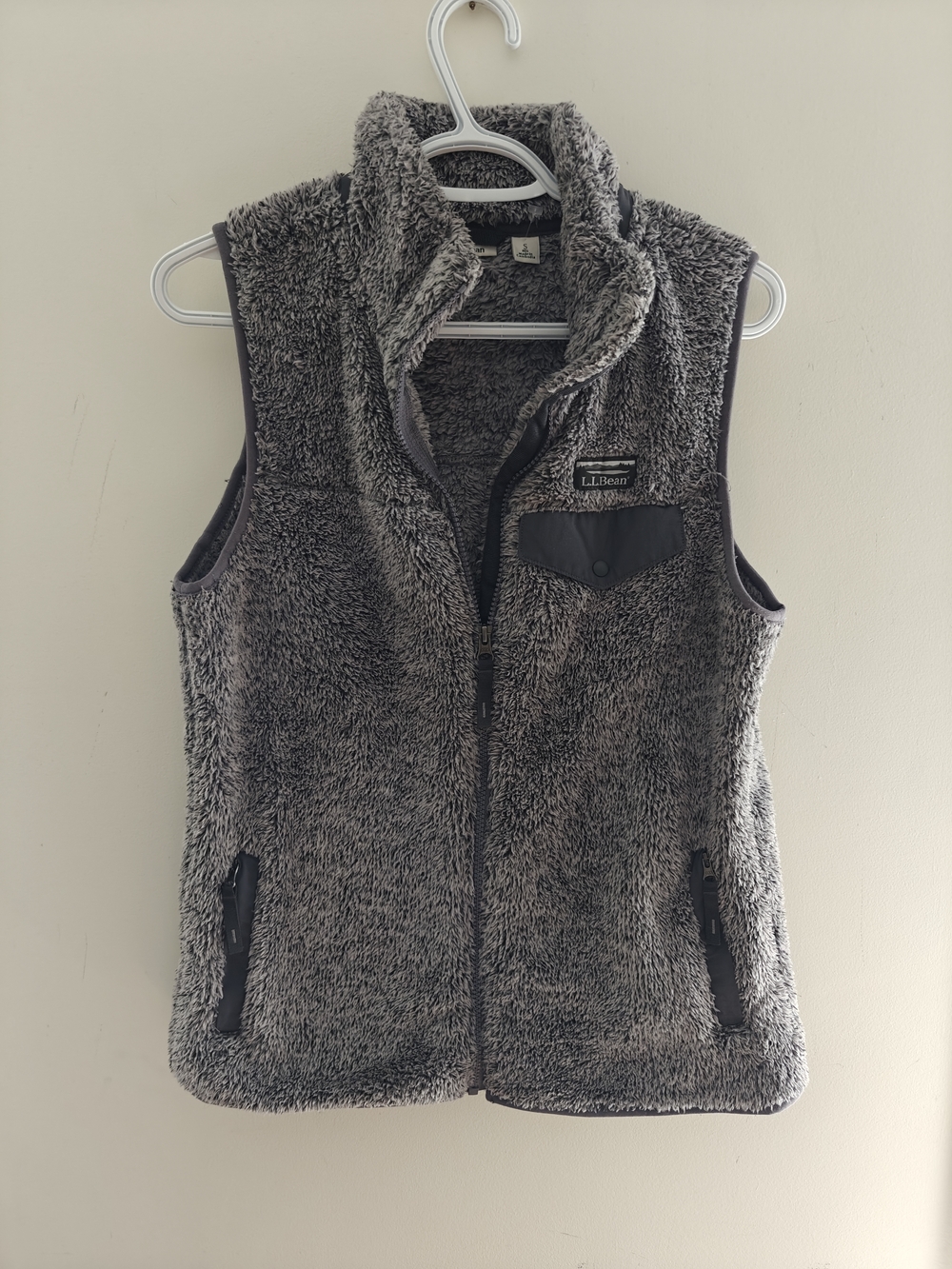 Vintage L.L. Bean Fuzzy Hi-Pile Fleece Vest Sherpa Full Zip Outdoor S Gray